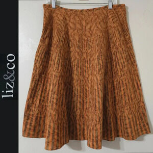 LIZ & CO Rust Brown Geometric Leaf Abstract Fall Skirt 100% Cotton, Lined, 10